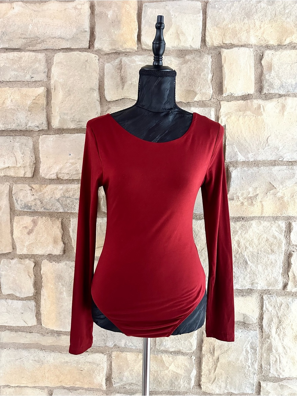 Forever 21 Women's Long-Sleeve Scoop Neck Top - Burgundy